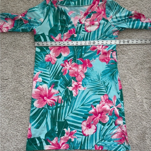 Caribbean Joe Blue and Pink Tropical Hibiscus Dress Medium - Picture 6 of 9